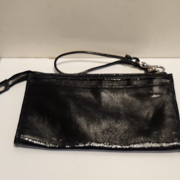 Coach "Poppy" Print Black Crinkly Patent Leather Zip Wallet/Wristlet Ret.$155 - Picture 4 of 9
